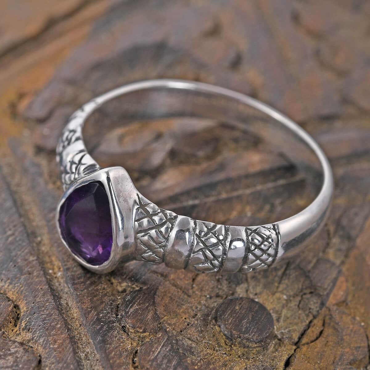 Bali Legacy Amethyst Floral Ring in Sterling Silver (Size 7.0) 1.00 ctw image number 1