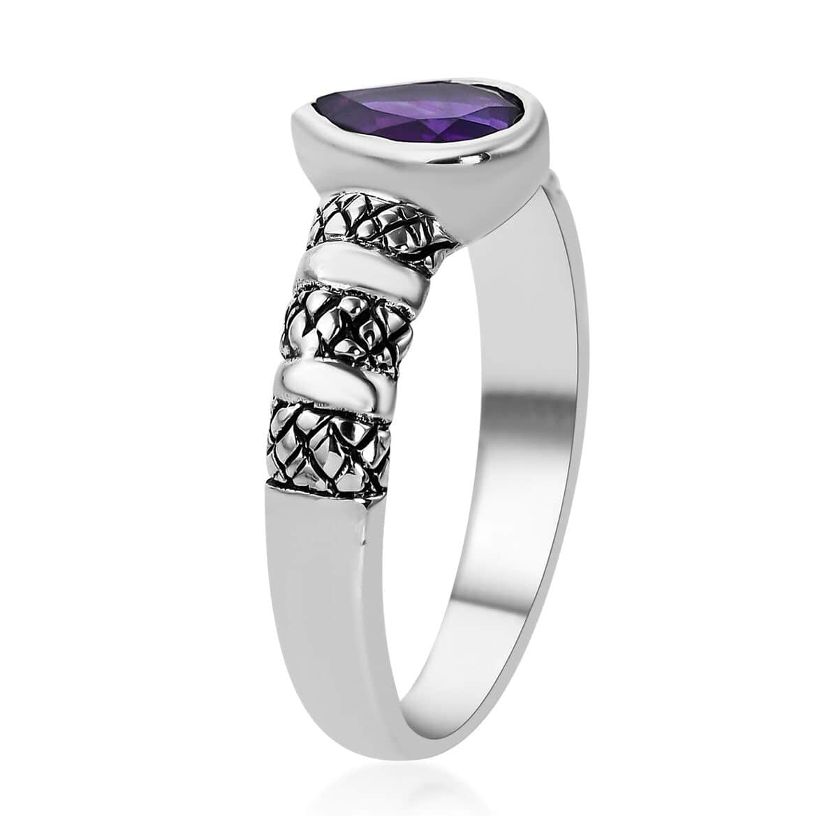 Bali Legacy Amethyst Floral Ring in Sterling Silver (Size 7.0) 1.00 ctw image number 3