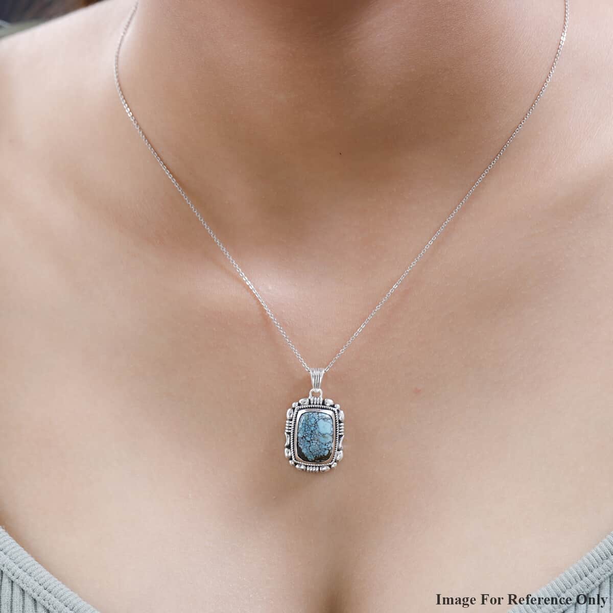 Artisan Crafted Blue Moon Turquoise Solitaire Pendant in Sterling Silver 5.85 ctw image number 2