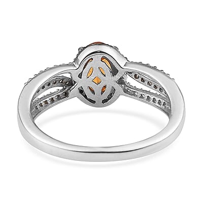 Premium Viceroy Spessartine Garnet, Natural Champagne and White Diamond Ring in Platinum Over Sterling Silver (Size 10.0) 1.35 ctw