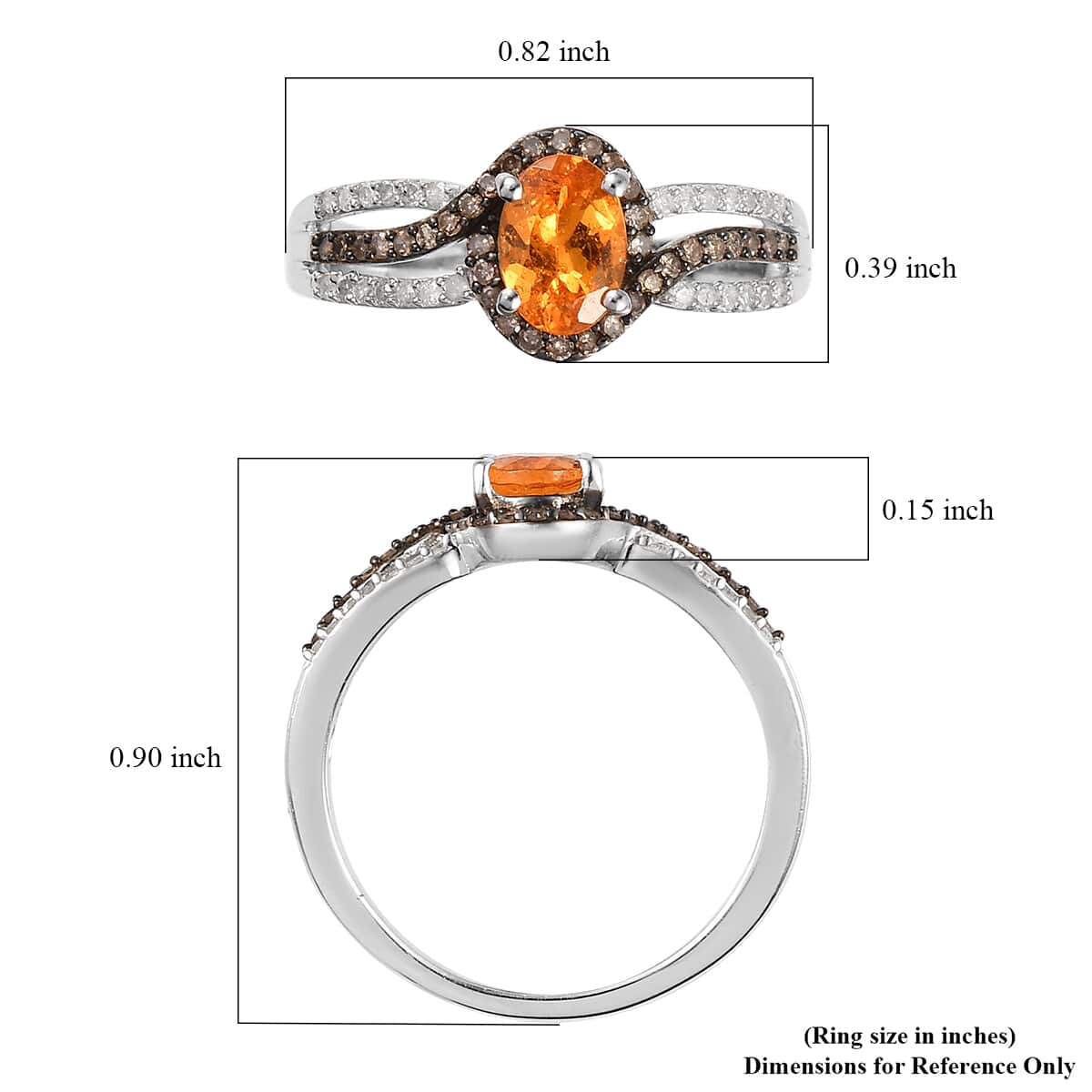 Premium Viceroy Spessartine Garnet, Natural Champagne and White Diamond Ring in Platinum Over Sterling Silver (Size 10.0) 1.35 ctw image number 5