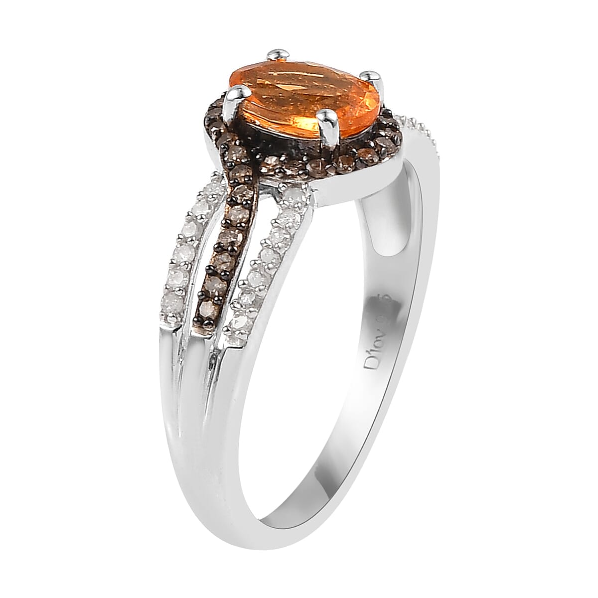 Premium Viceroy Spessartine Garnet, Natural Champagne and White Diamond Ring in Platinum Over Sterling Silver (Size 9.0) 1.35 ctw image number 3