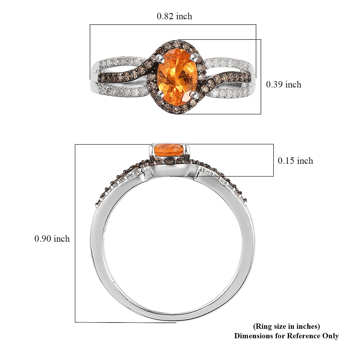 Premium Viceroy Spessartine Garnet, Natural Champagne and White Diamond Ring in Platinum Over Sterling Silver (Size 9.0) 1.35 ctw image number 5