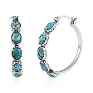 Artisan Crafted Blue Moon Turquoise Hoop Earrings in Sterling Silver 4.40 ctw