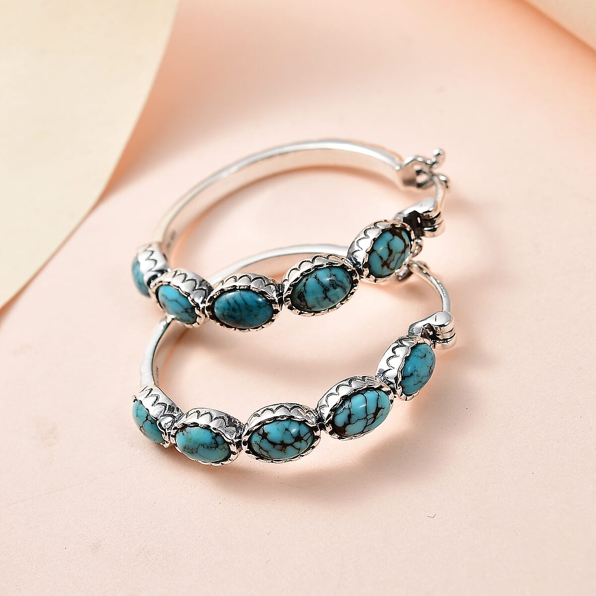 Artisan Crafted Blue Moon Turquoise Hoop Earrings in Sterling Silver 4.40 ctw image number 1