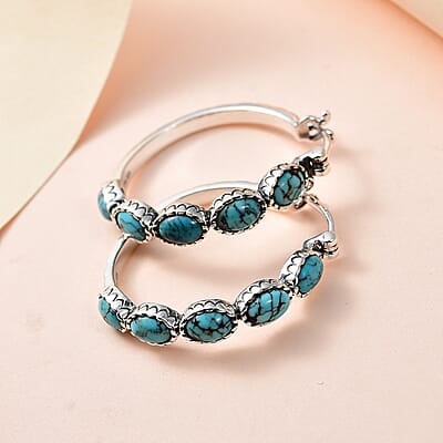 Artisan Crafted Blue Moon Turquoise Hoop Earrings in Sterling Silver 4.40 ctw