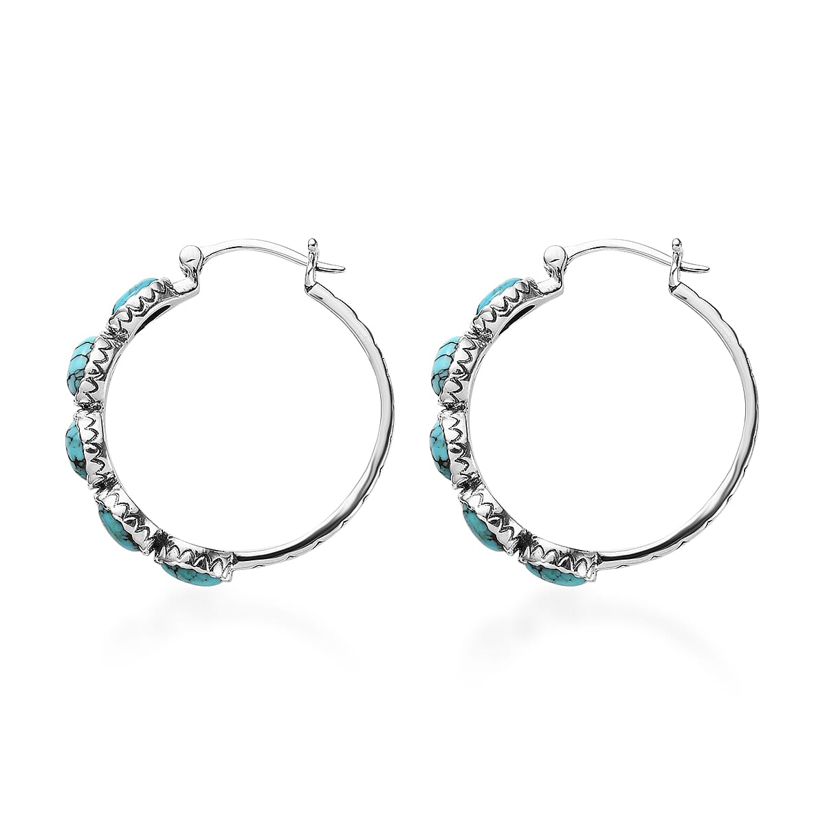 Artisan Crafted Blue Moon Turquoise Hoop Earrings in Sterling Silver 4.40 ctw image number 3