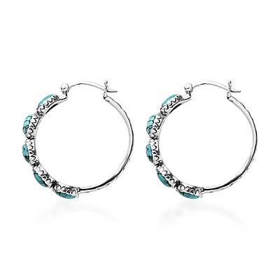 Artisan Crafted Blue Moon Turquoise Hoop Earrings in Sterling Silver 4.40 ctw