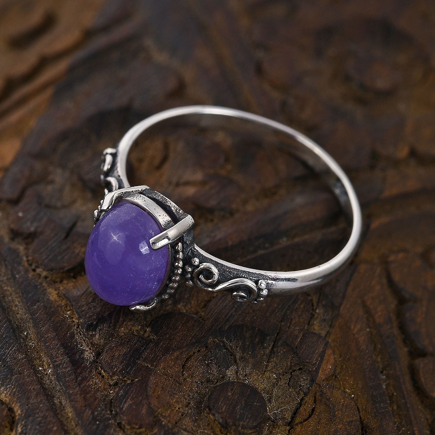 Bali Legacy Purple Jade (D) Floral Ring in Sterling Silver (Size 7.0) 2.50 ctw