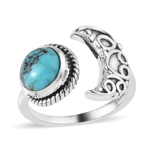 Artisan Crafted Blue Moon Turquoise Moon Ring in Platinum Over Sterling Silver 5.00 ctw