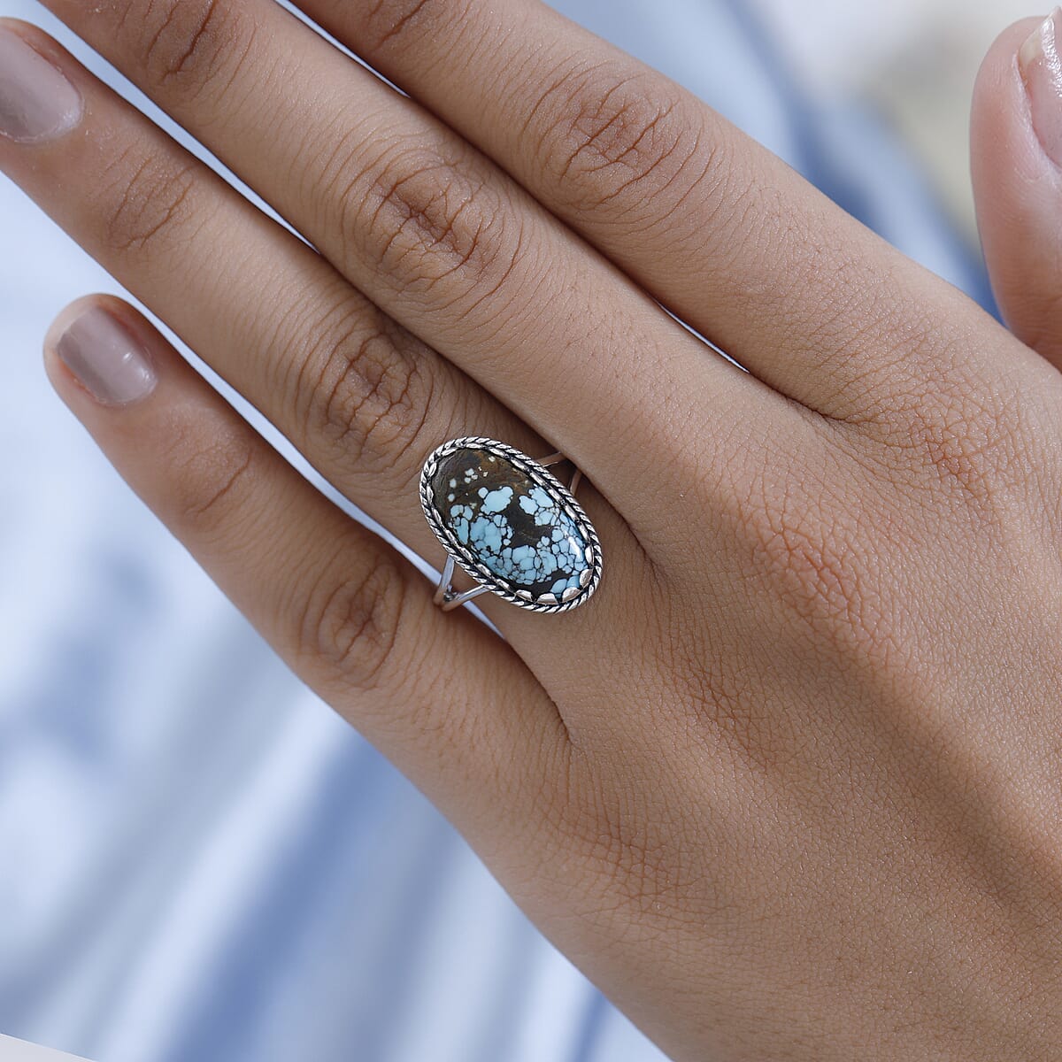 Artisan Crafted Blue Moon Turquoise Solitaire Ring in Sterling Silver 5.00 ctw image number 2