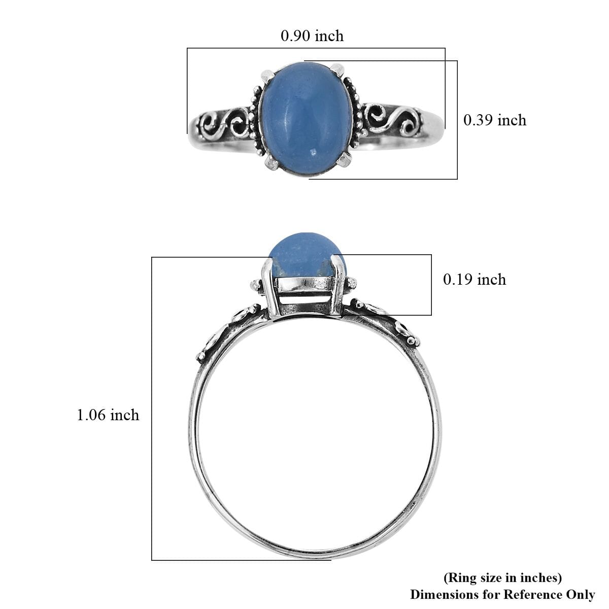 Bali Legacy Blue Jade (D) Floral Ring in Sterling Silver (Size 7.0) 2.50 ctw image number 5