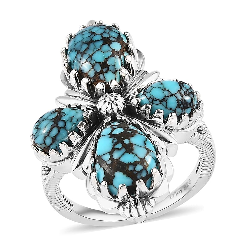 Artisan Crafted Blue Moon Turquoise Floral Ring in Sterling Silver (Size 10.0) 4.90 ctw
