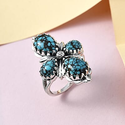 Artisan Crafted Blue Moon Turquoise Floral Ring in Sterling Silver (Size 10.0) 4.90 ctw