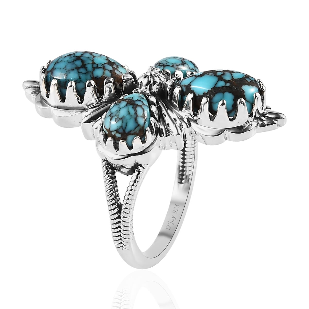 Artisan Crafted Blue Moon Turquoise Floral Ring in Sterling Silver 4.90 ctw image number 3