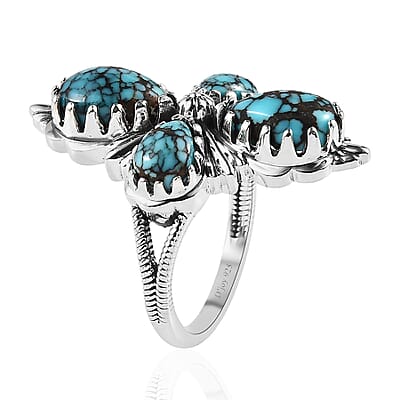 Artisan Crafted Blue Moon Turquoise Floral Ring in Sterling Silver (Size 10.0) 4.90 ctw