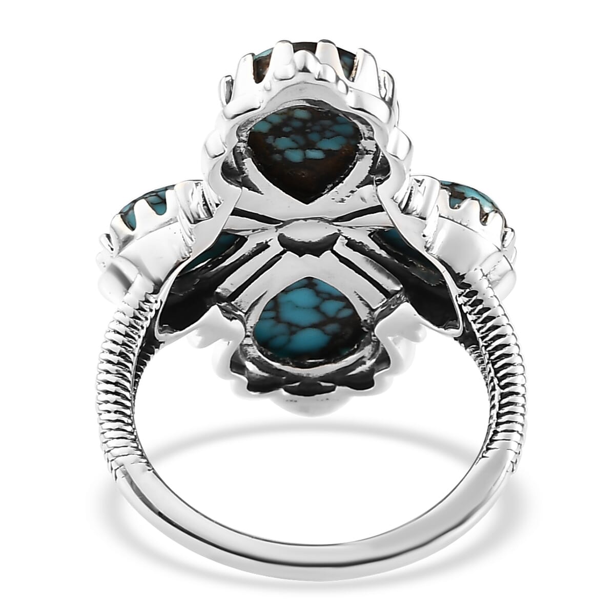 Artisan Crafted Blue Moon Turquoise Floral Ring in Sterling Silver 4.90 ctw image number 4