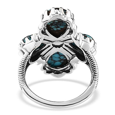 Artisan Crafted Blue Moon Turquoise Floral Ring in Sterling Silver (Size 10.0) 4.90 ctw