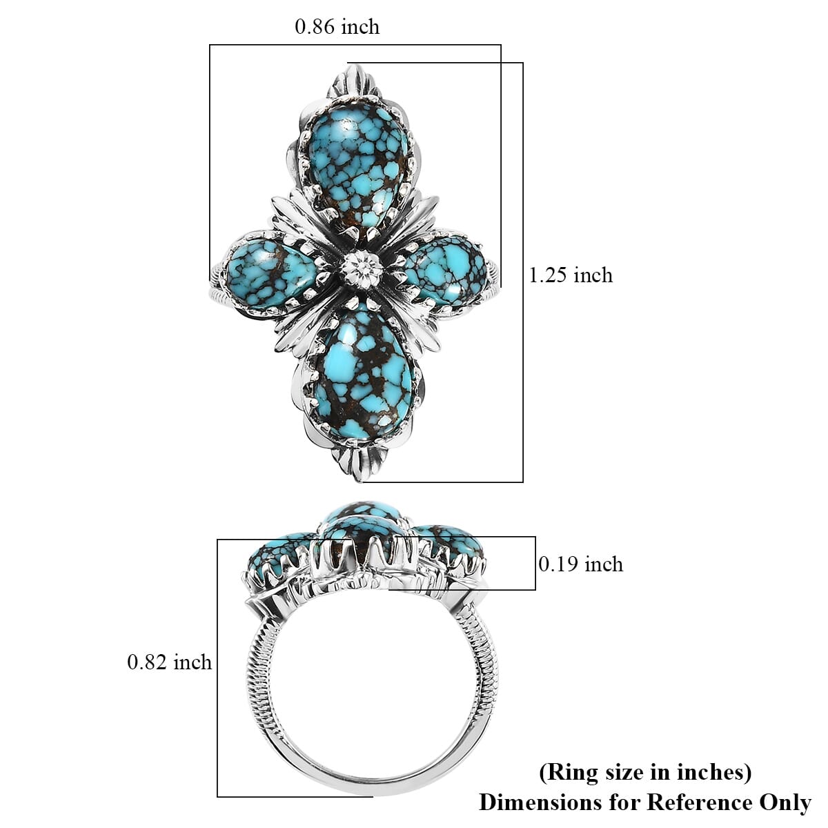 Artisan Crafted Blue Moon Turquoise Floral Ring in Sterling Silver 4.90 ctw image number 5