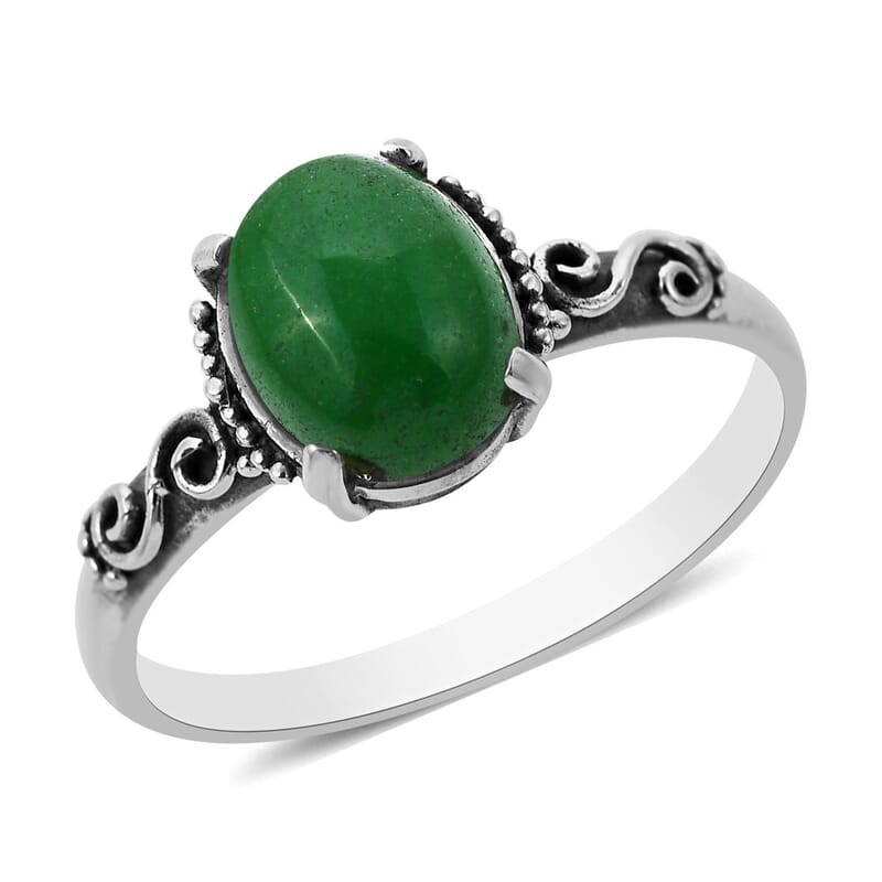 Bali Legacy Green Jade (D) Floral Ring in Sterling Silver (Size 10.0) 2.50 ctw