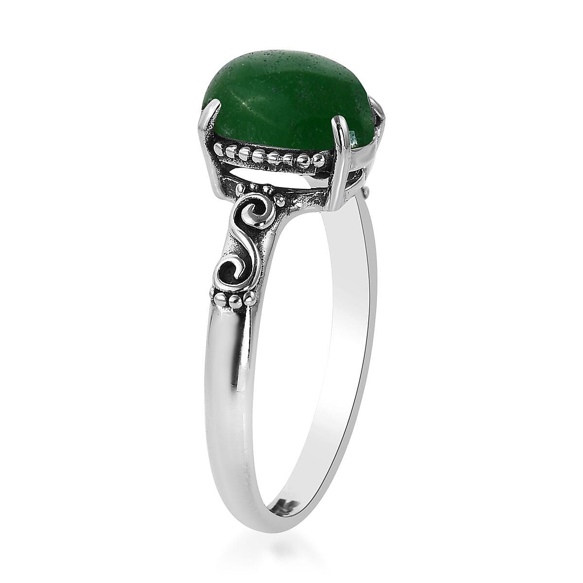Bali Legacy Green Jade (D) Floral Ring in Sterling Silver (Size 10.0) 2.50 ctw