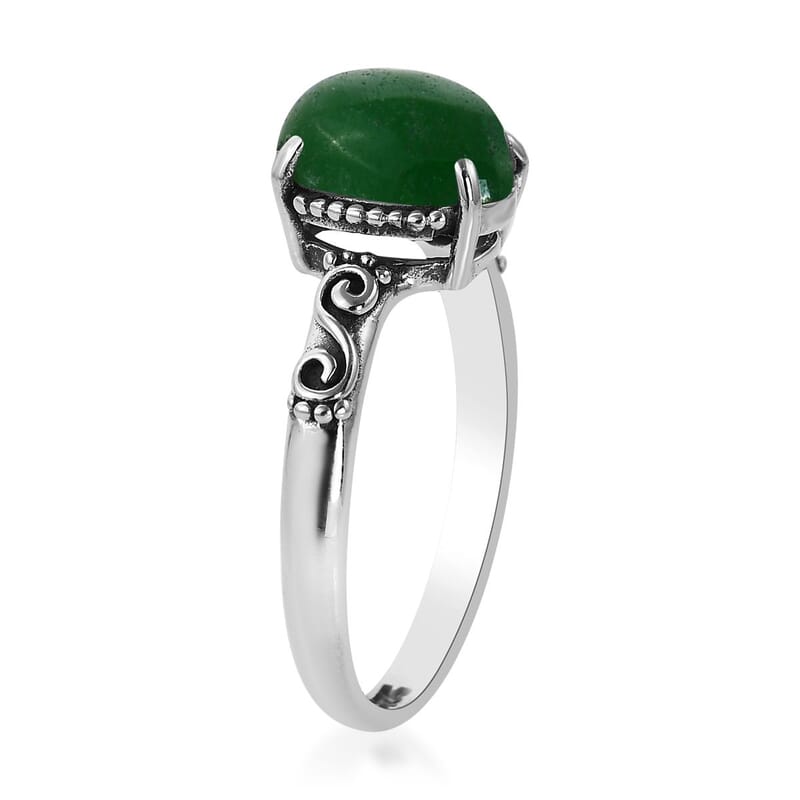 Bali Legacy Green Jade (D) Floral Ring in Sterling Silver (Size 10.0) 2.50 ctw