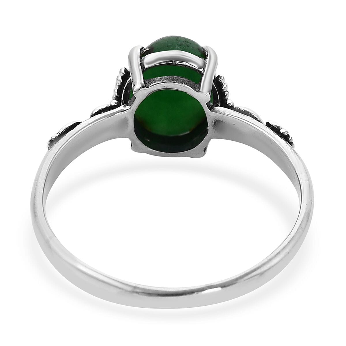 Bali Legacy Green Jade (D) Floral Ring in Sterling Silver (Size 10.0) 2.50 ctw
