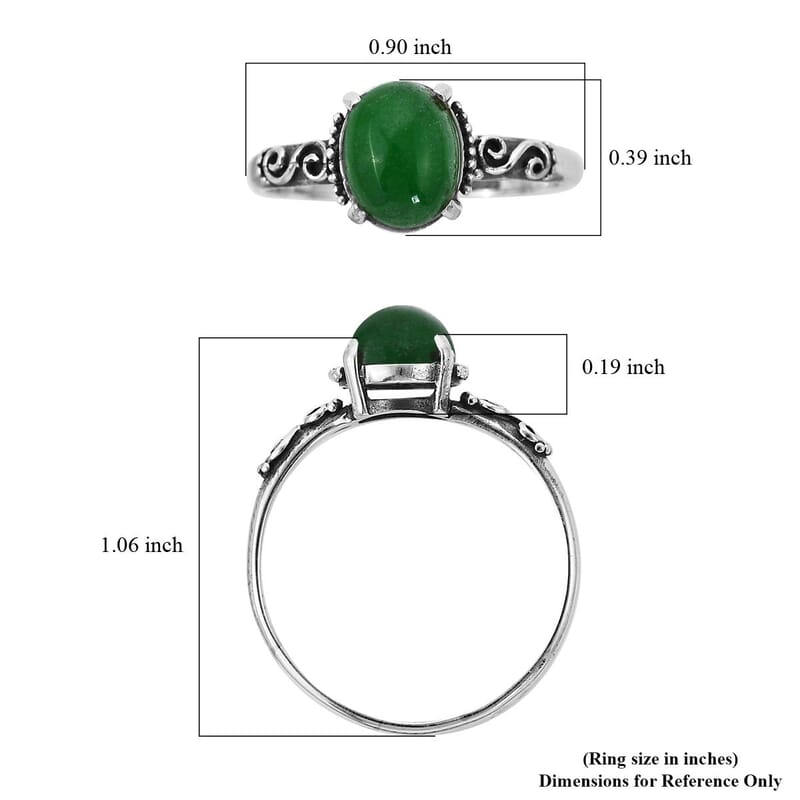 Bali Legacy Green Jade (D) Floral Ring in Sterling Silver (Size 10.0) 2.50 ctw