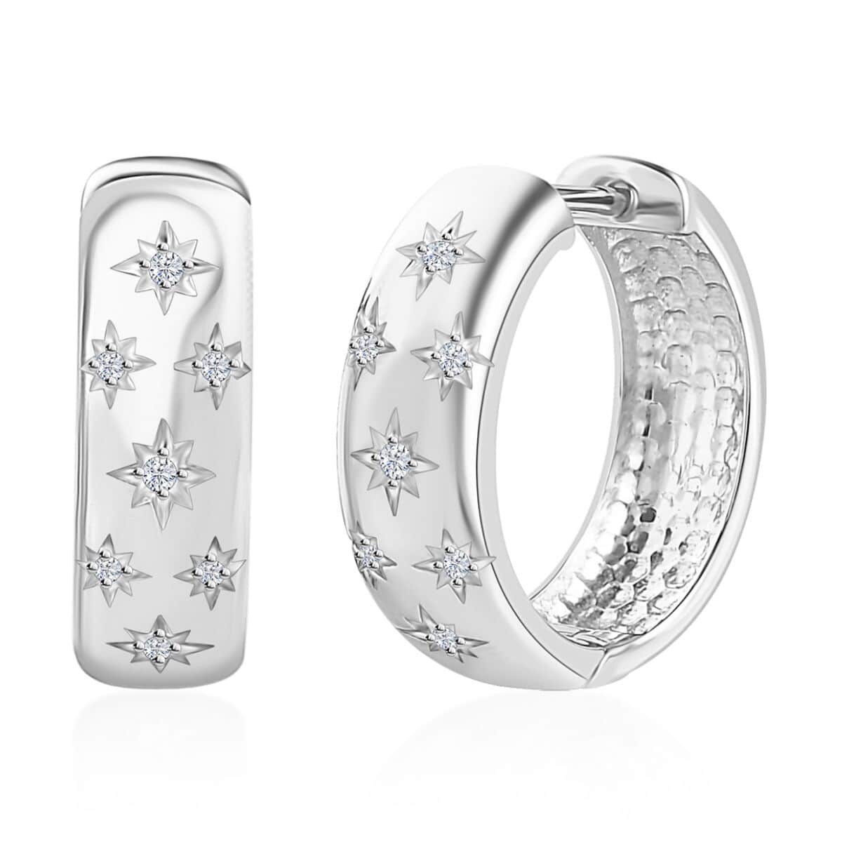 Moissanite Hoop Earrings in Platinum Over Sterling Silver 0.10 ctw image number 0