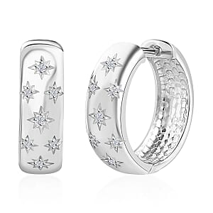 Moissanite Celestial Starburst Hoop Earrings in Platinum Over Sterling Silver 0.10 ctw