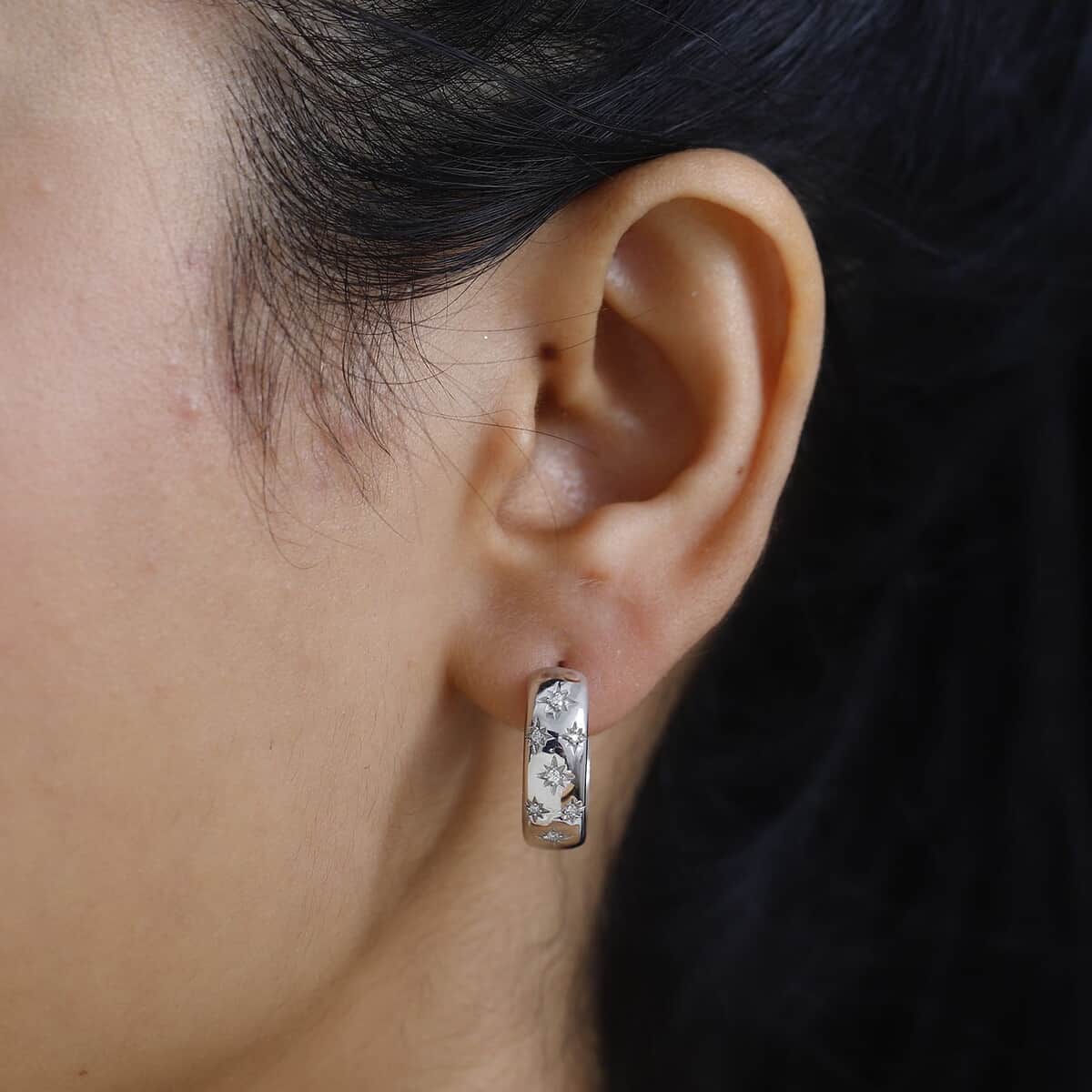Moissanite Hoop Earrings in Platinum Over Sterling Silver 0.10 ctw image number 2