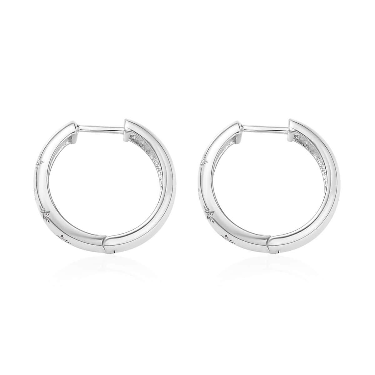 Moissanite Hoop Earrings in Platinum Over Sterling Silver 0.10 ctw image number 3