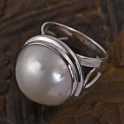 Bali Legacy White Mabe Pearl Ring in Sterling Silver (Size 10.0)