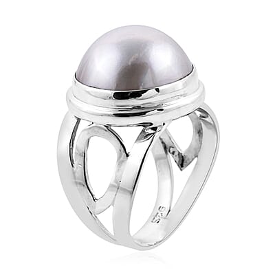 Bali Legacy White Mabe Pearl Ring in Sterling Silver (Size 10.0)
