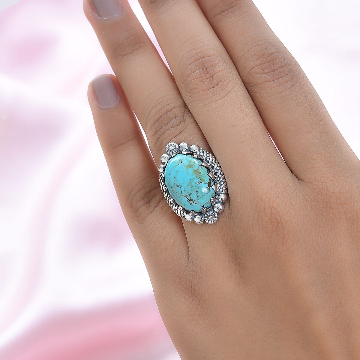 Blue Moon Turquoise Solitaire Ring in Sterling Silver (Size 10.0) 10.25 ctw image number 2