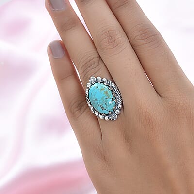 Artisan Crafted Blue Moon Turquoise Solitaire Ring in Sterling Silver (Size 10.0) 10.25 ctw