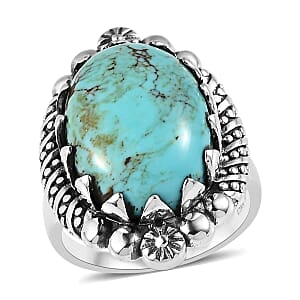 Artisan Crafted Blue Moon Turquoise Solitaire Ring in Sterling Silver (Size 9.0) 10.25 ctw