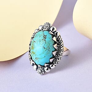 Artisan Crafted Blue Moon Turquoise Solitaire Ring in Sterling Silver (Size 9.0) 10.25 ctw