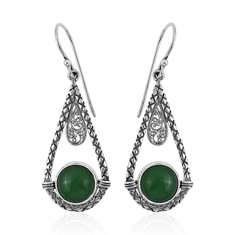 Bali Legacy Green Jade (D) Earrings in Sterling Silver 4.50 ctw