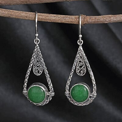 Bali Legacy Green Jade (D) Earrings in Sterling Silver 4.50 ctw