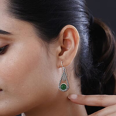Bali Legacy Green Jade (D) Earrings in Sterling Silver 4.50 ctw