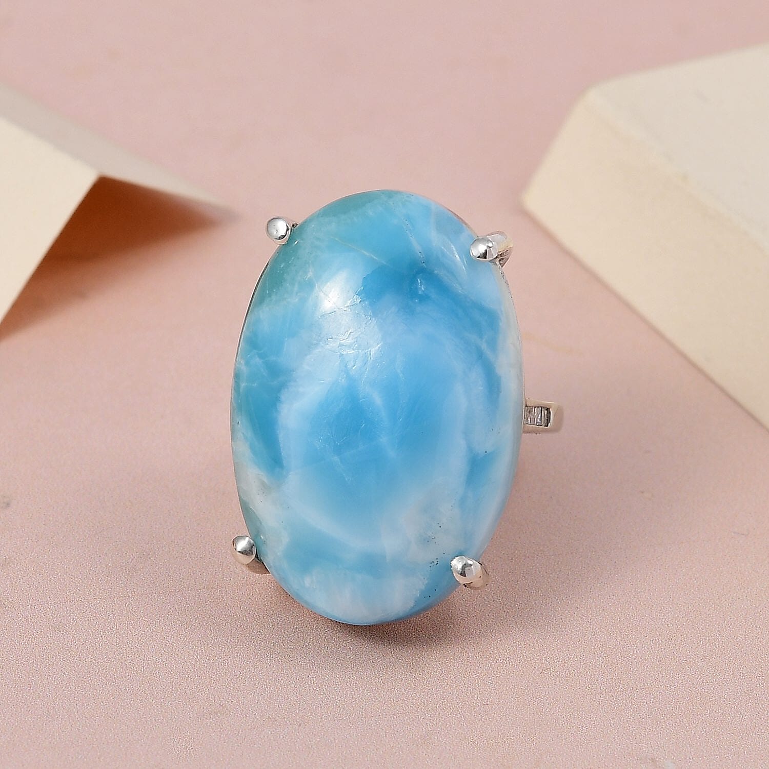 Premium Larimar and Diamond Ring in Platinum Over Sterling Silver (Size 10.0) 41.10 ctw