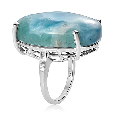 Premium Larimar and Diamond Ring in Platinum Over Sterling Silver (Size 10.0) 41.10 ctw