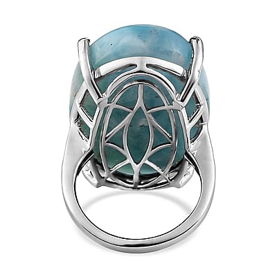 Premium Larimar and Diamond Ring in Platinum Over Sterling Silver (Size 10.0) 41.10 ctw