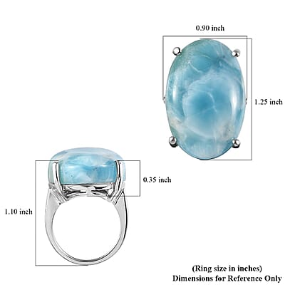 Premium Larimar and Diamond Ring in Platinum Over Sterling Silver (Size 10.0) 41.10 ctw