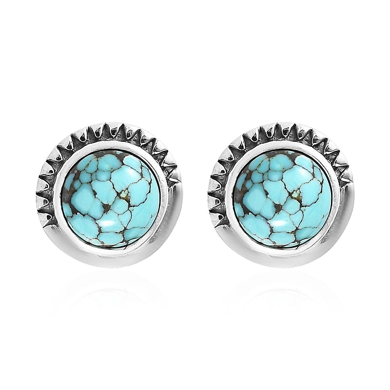 Artisan Crafted Blue Moon Turquoise Solitaire Stud Earrings in Sterling Silver 1.65 ctw