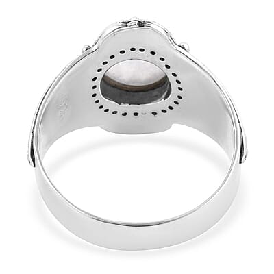 Bali Legacy Kuisa Rainbow Moonstone and White Zircon Floral Ring in Sterling Silver (Size 10.0) 4.15 ctw