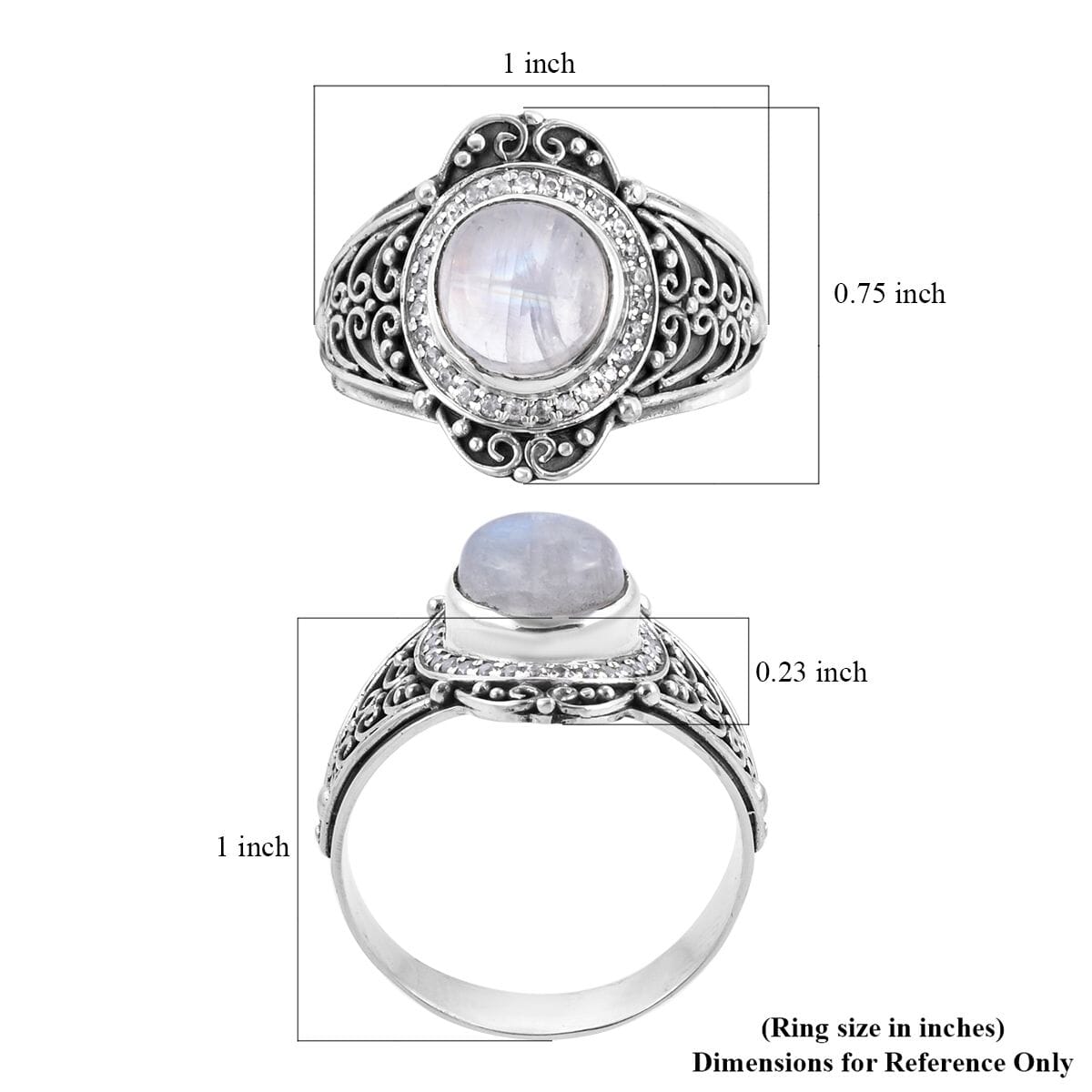 BALI LEGACY Kuisa Rainbow Moonstone, Natural White Zircon Ring in Sterling Silver (Size 10.0) 4.15 ctw image number 5