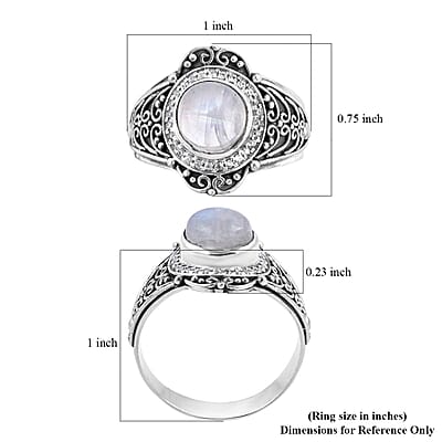 Bali Legacy Kuisa Rainbow Moonstone and White Zircon Floral Ring in Sterling Silver (Size 10.0) 4.15 ctw