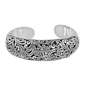 Bali Legacy White Zircon Dragonfly Bangle Bracelet in Sterling Silver (7.50 In) 0.40 ctw